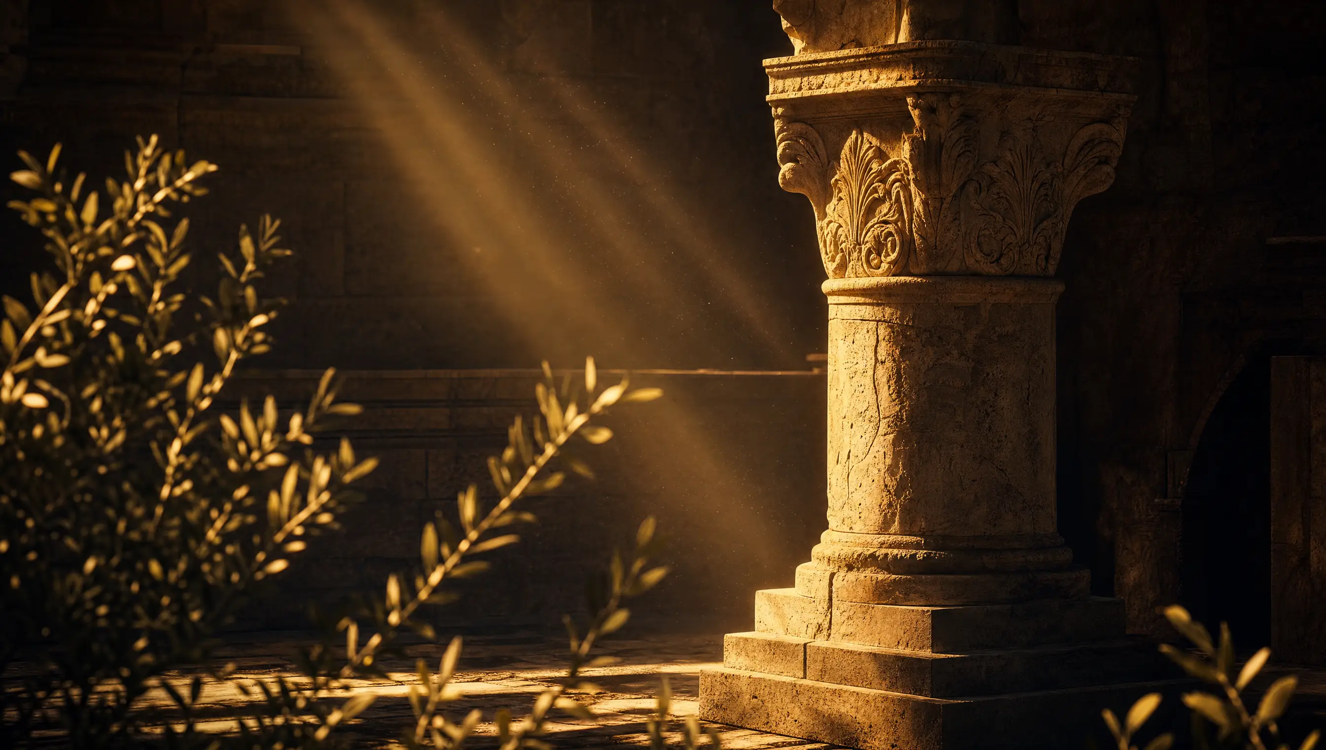 Stone pillar in warm directional light